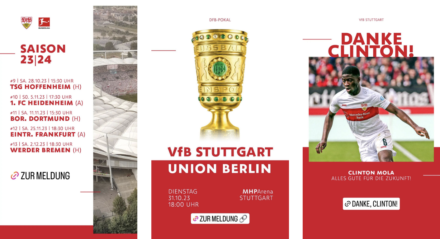Verschiedene Instagram-Stories des VfB